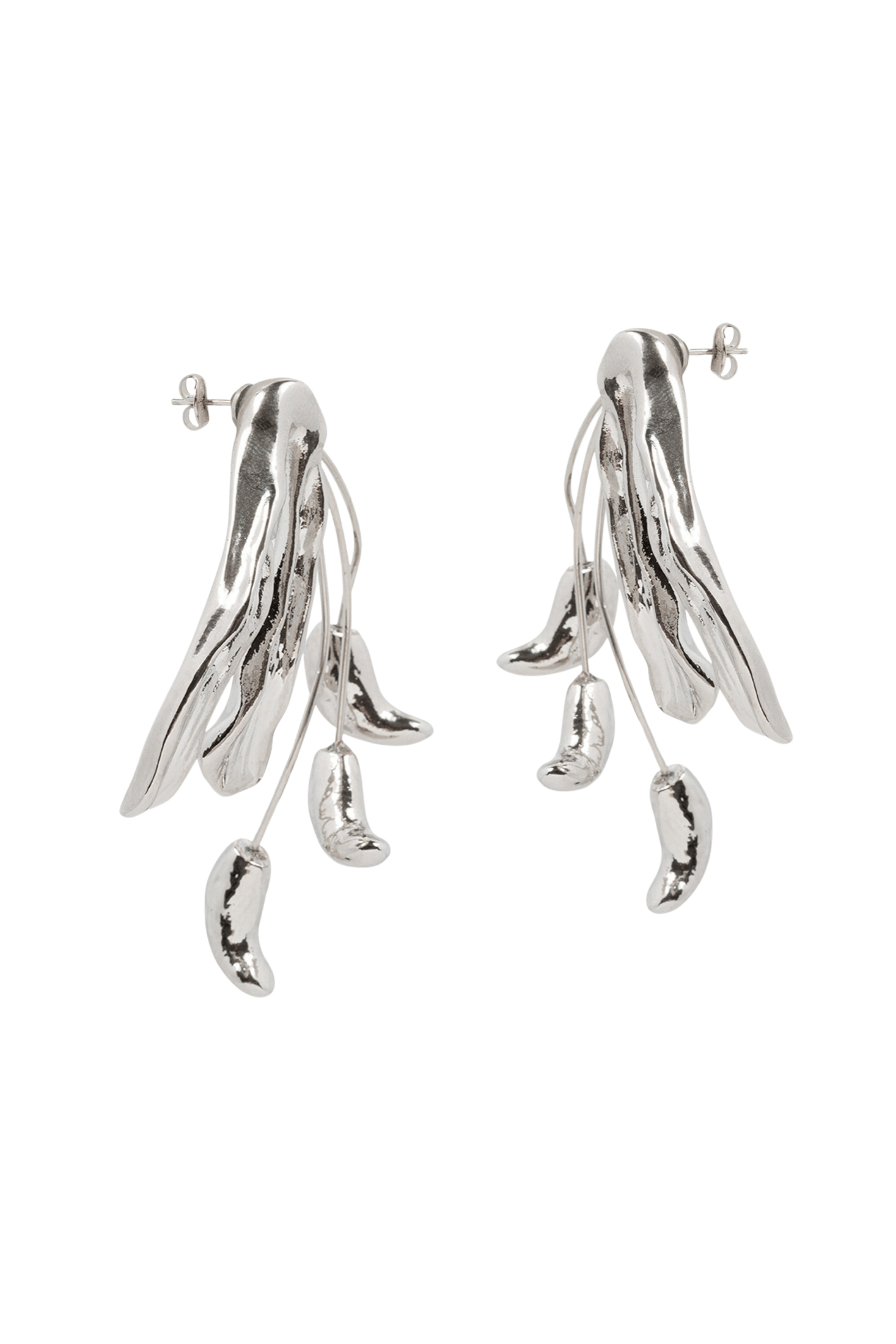 DRIES VAN NOTEN Silver Floral Drop Earrings