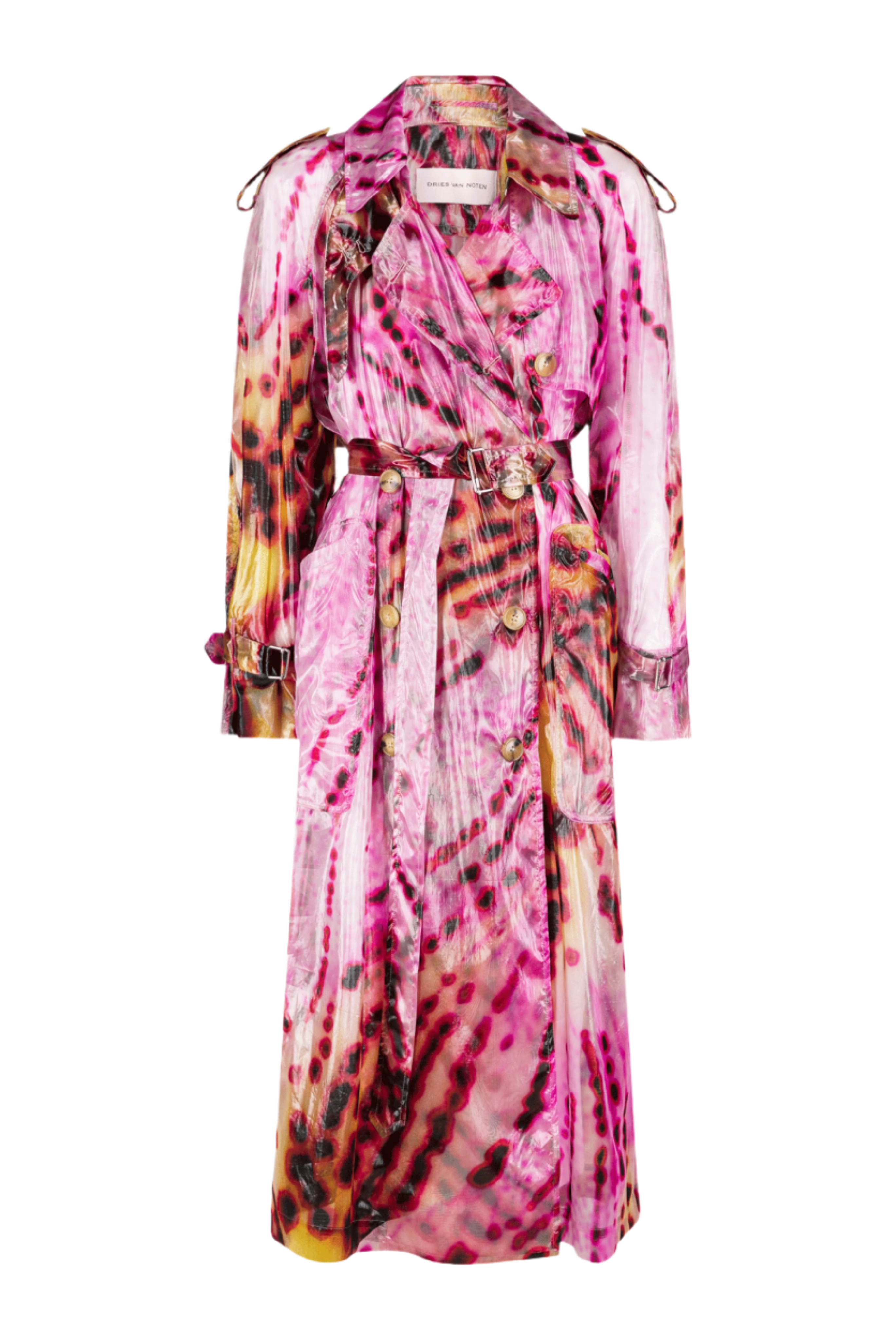 DRIES VAN NOTEN Risto Transparent Floral Print Trench Coat