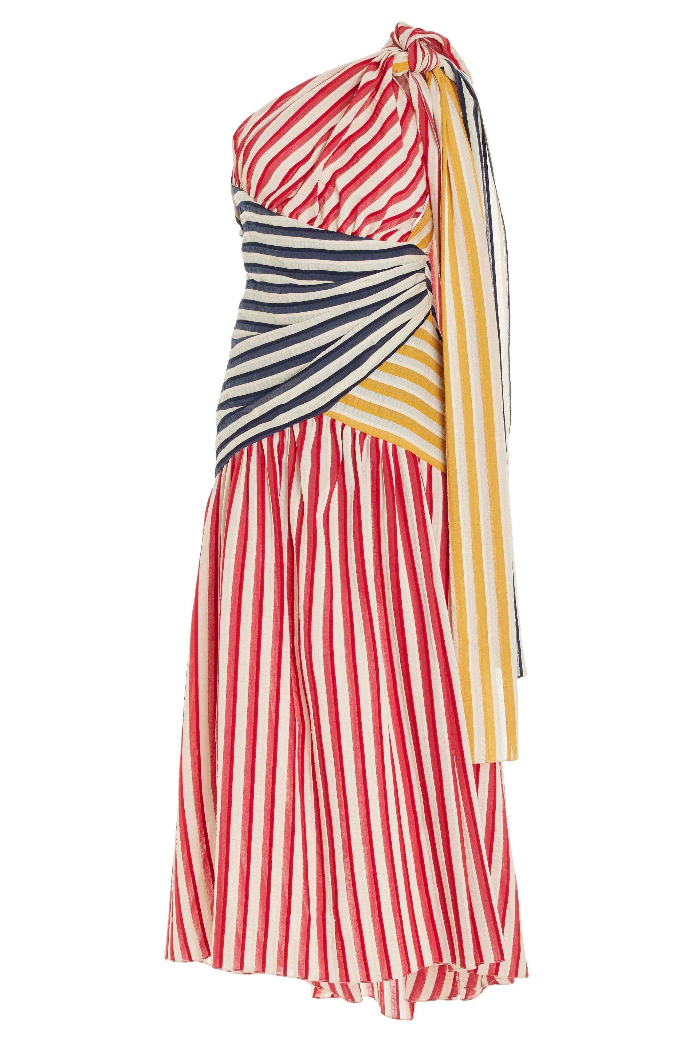 ROSIE ASSOULIN One Shoulder Stripe Seersucker Dress