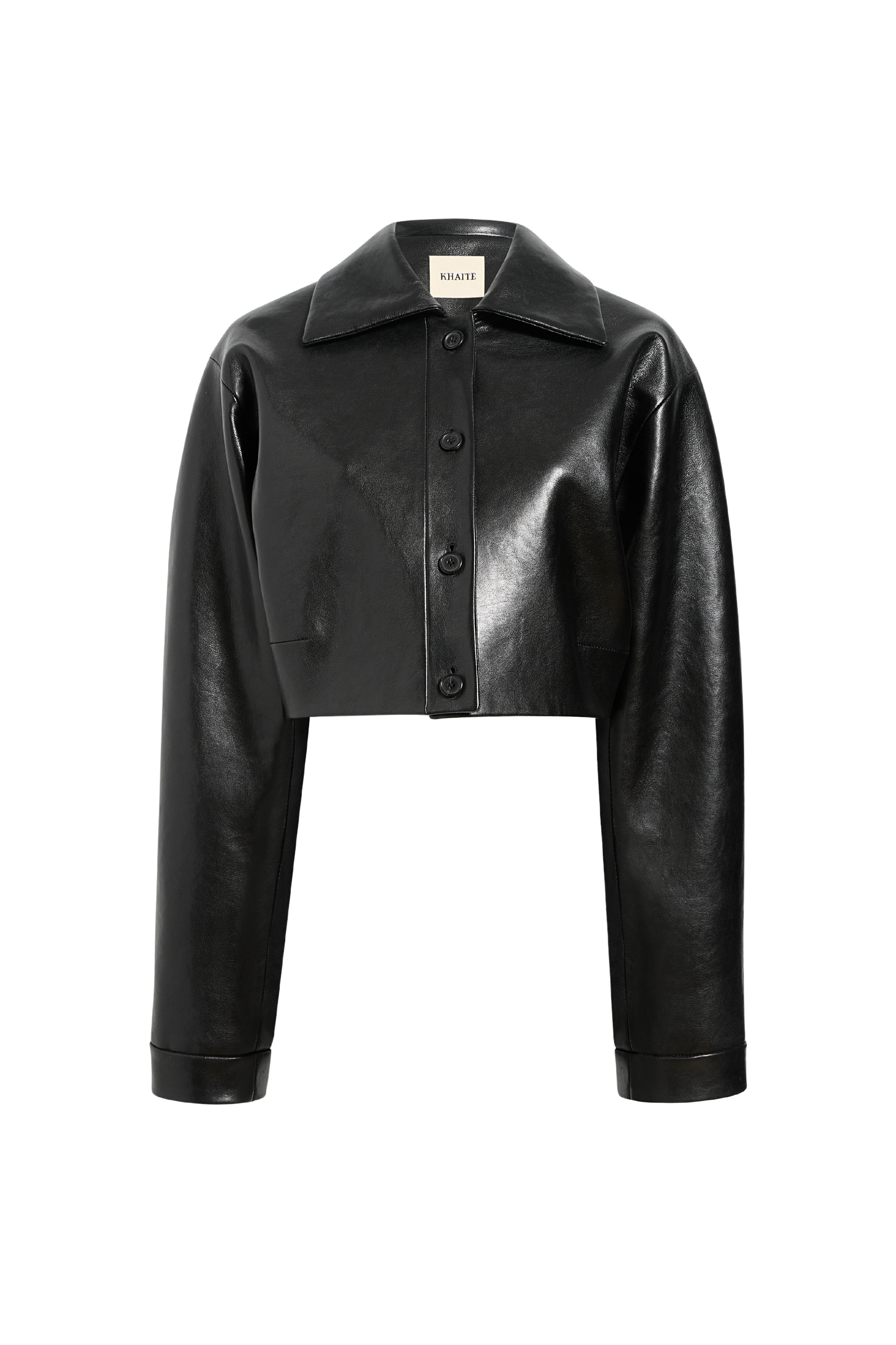 KHAITE Sue Black Cropped Leather Jacket