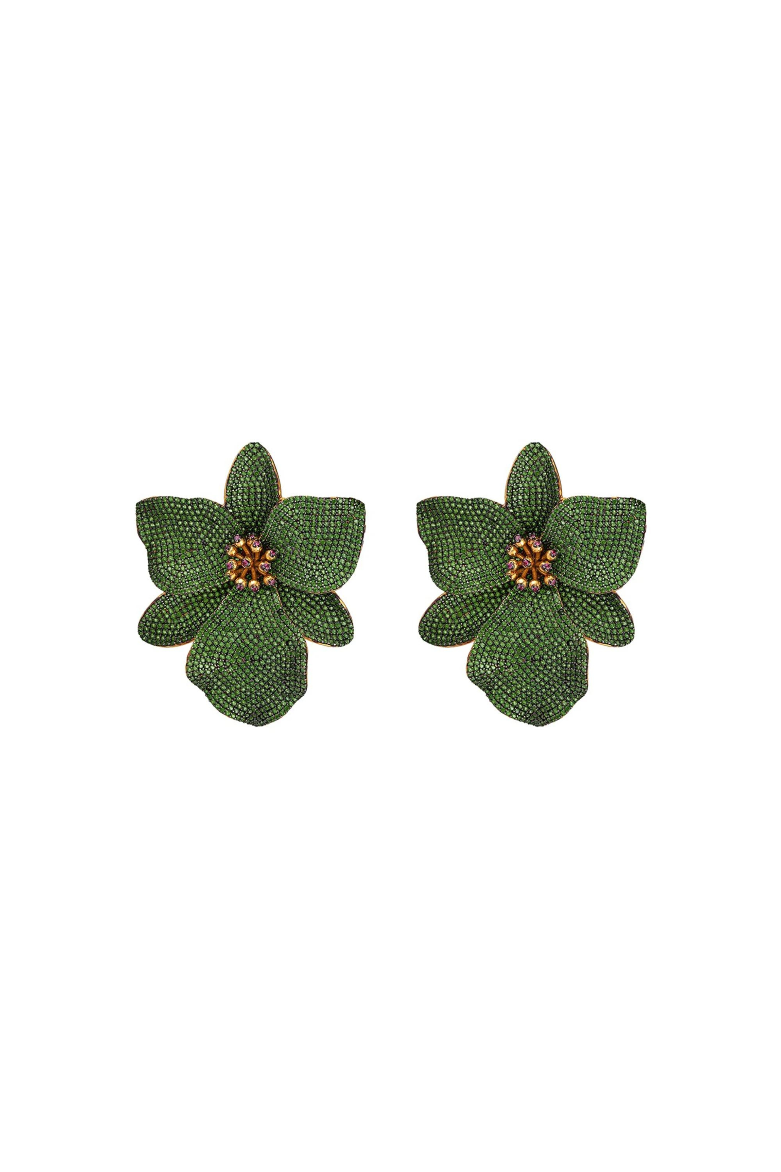 Green Singapore Orchids Earrings