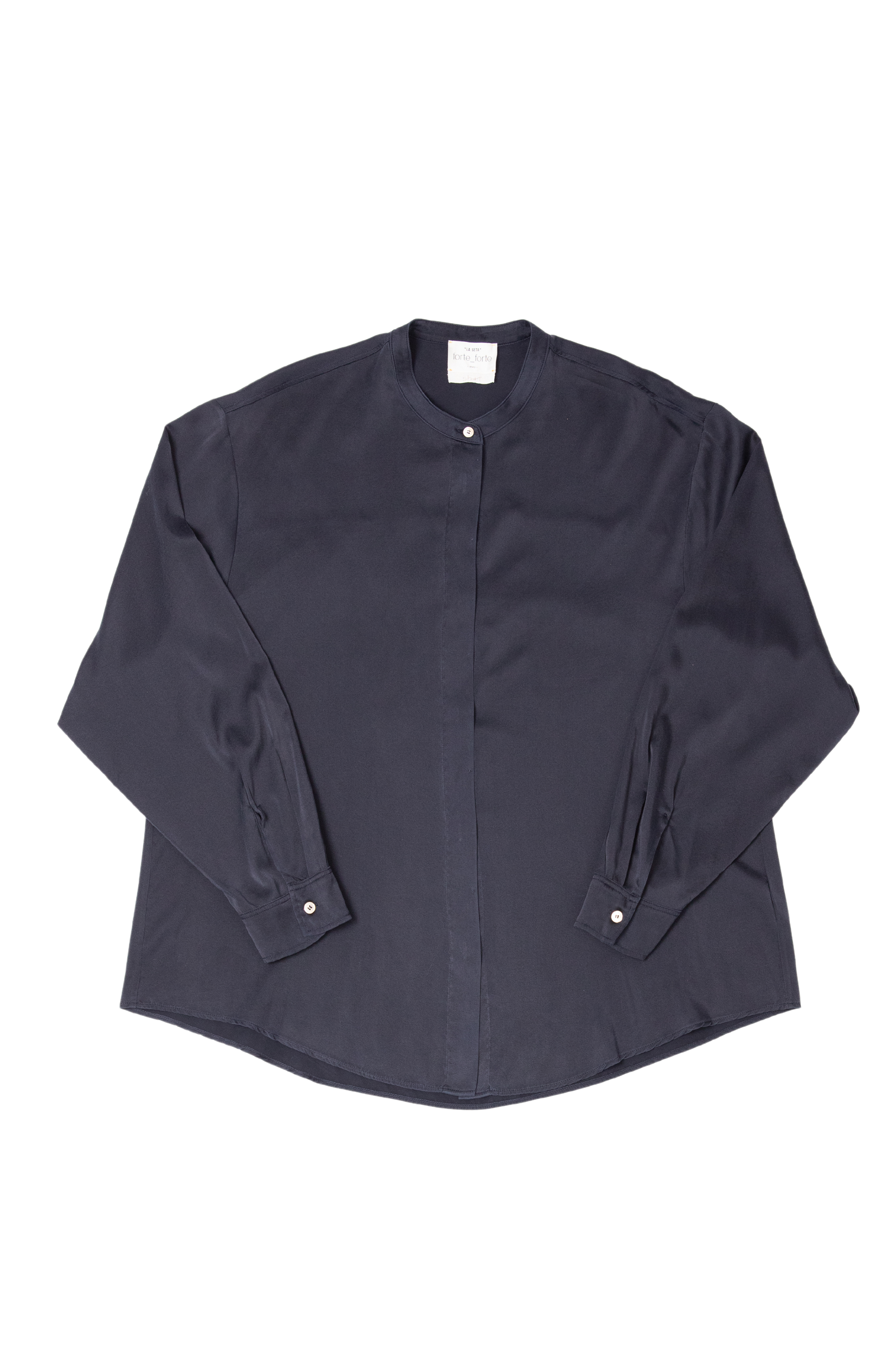 FORTE FORTE Mandarin Collar Shirt in Navy