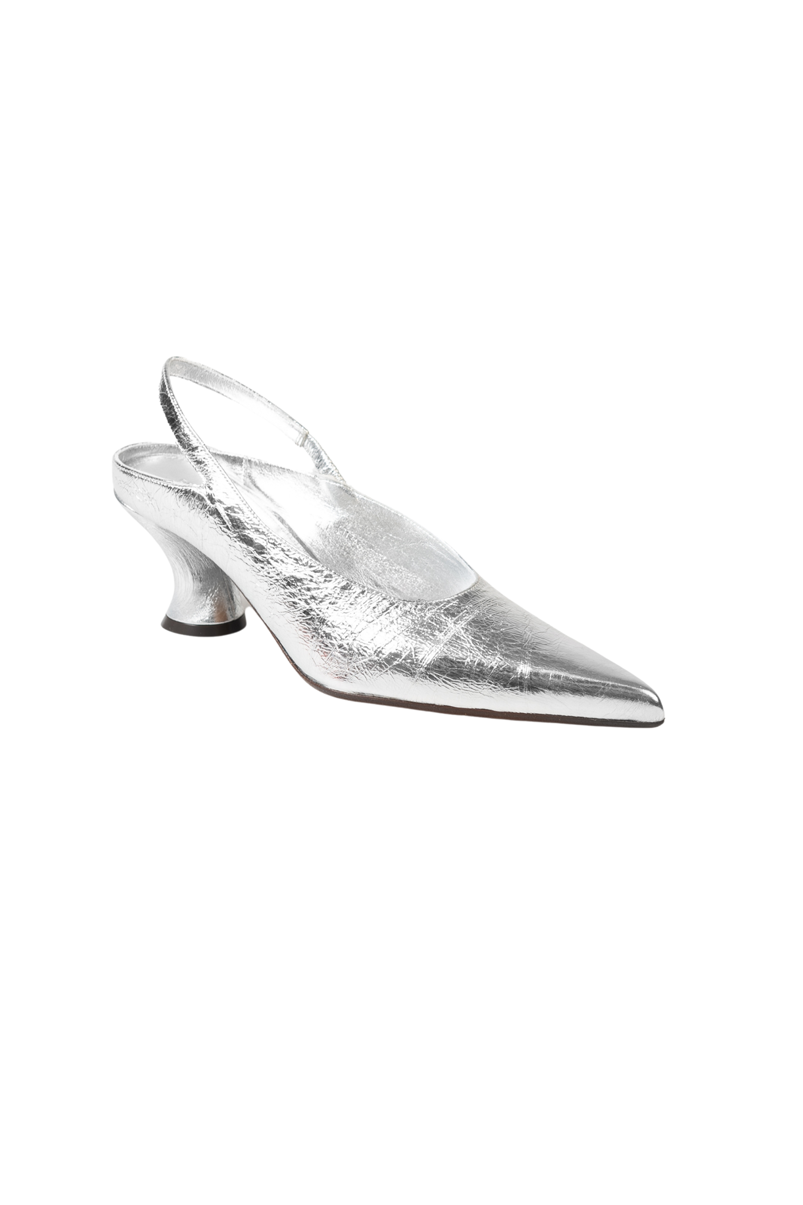 DRIES VAN NOTEN Silver Pointy Toe Slingbacks