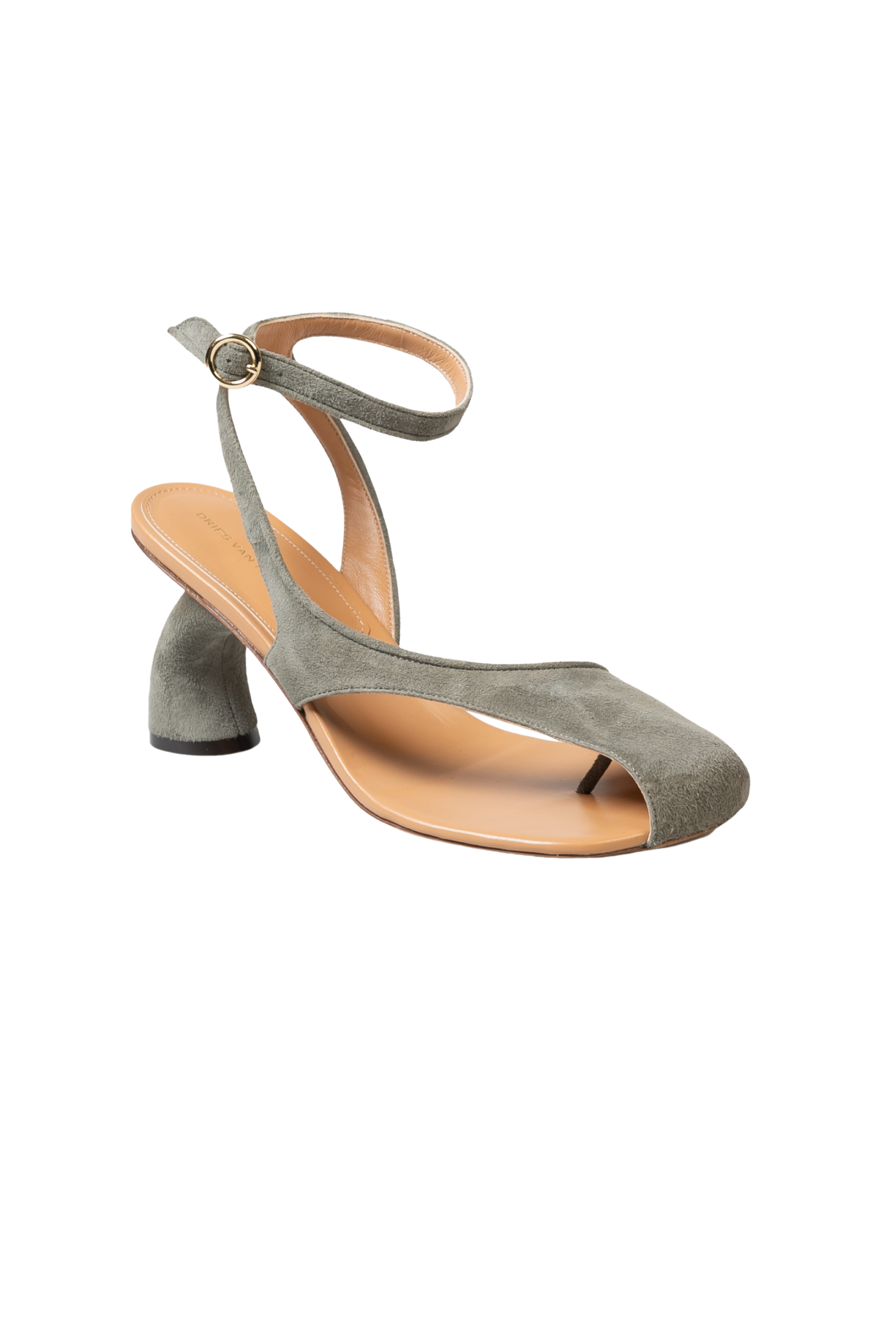 DRIES VAN NOTEN Virgo Asymmetric Light Grey Suede Sandals