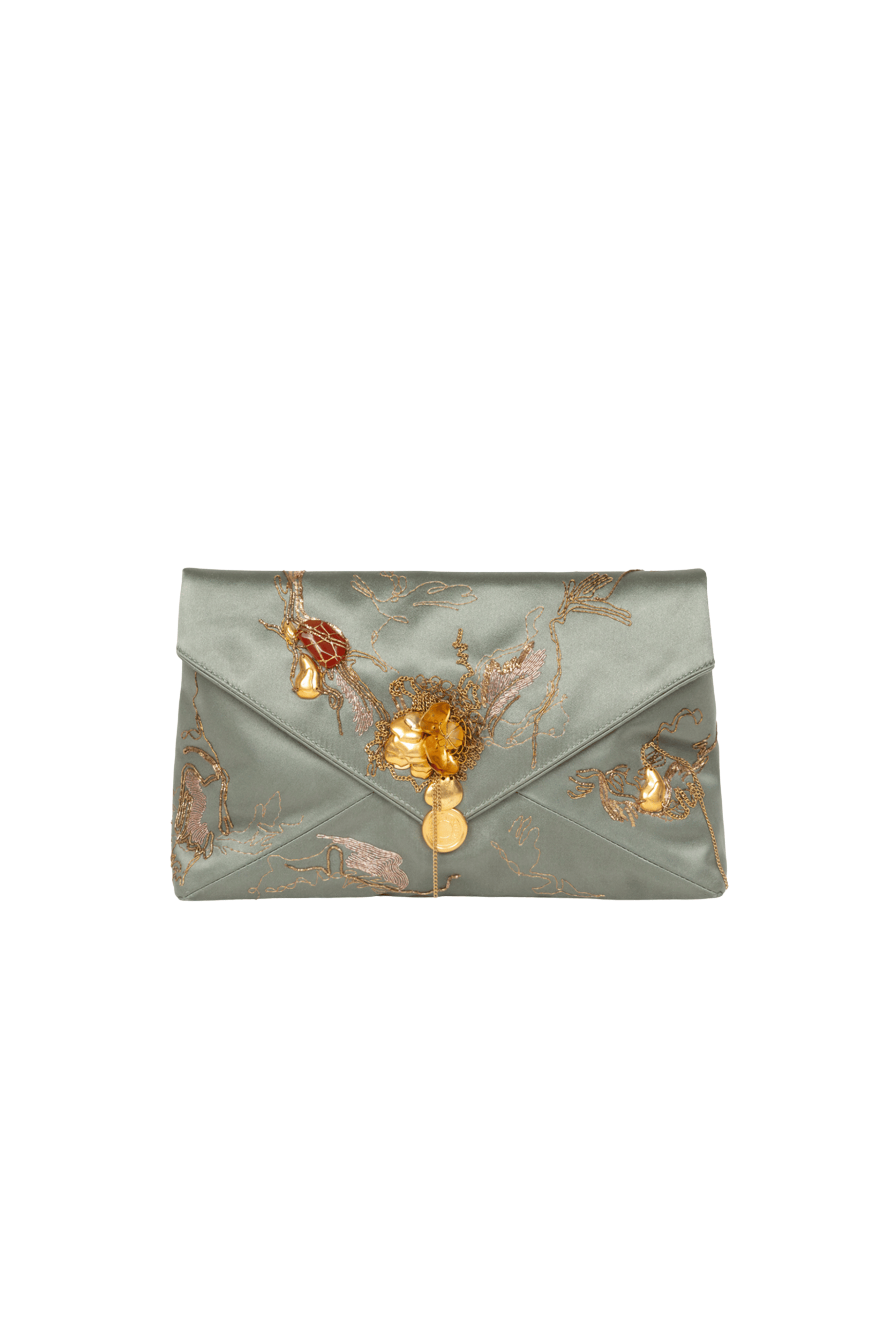 DRIES VAN NOTEN Embroidered Green Envelope Clutch