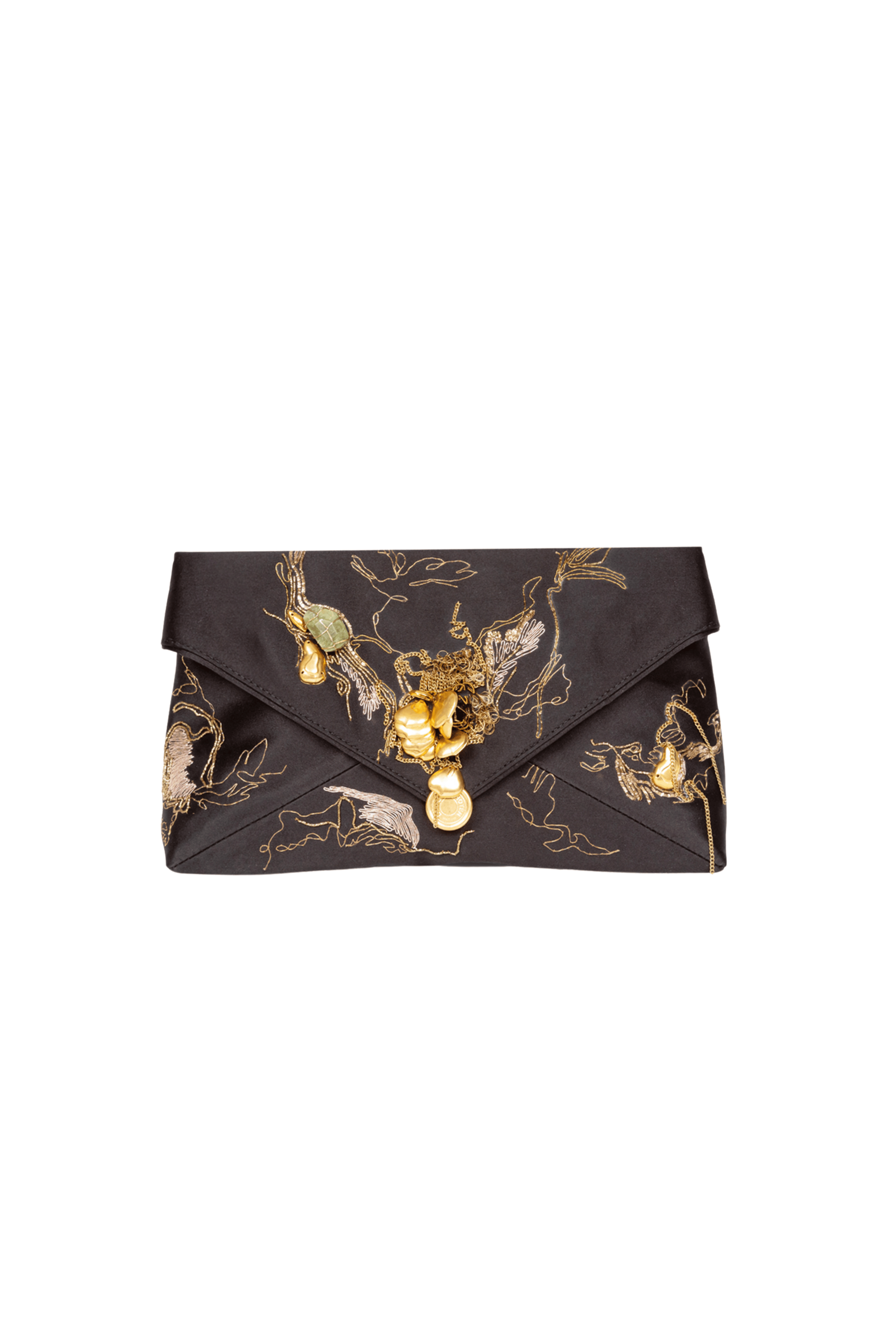 DRIES VAN NOTEN Embroidered Black Envelope Clutch