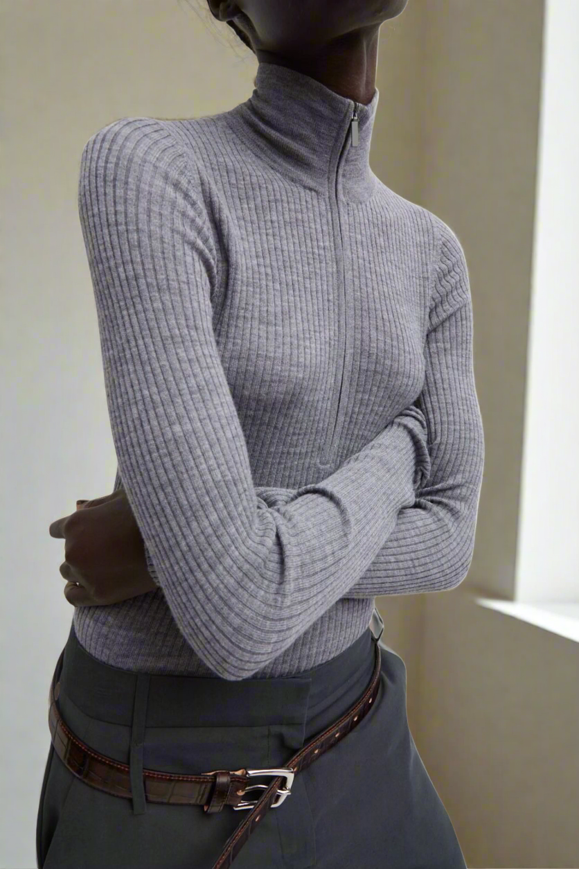 TIBI Half Zip Ribbed Sweater