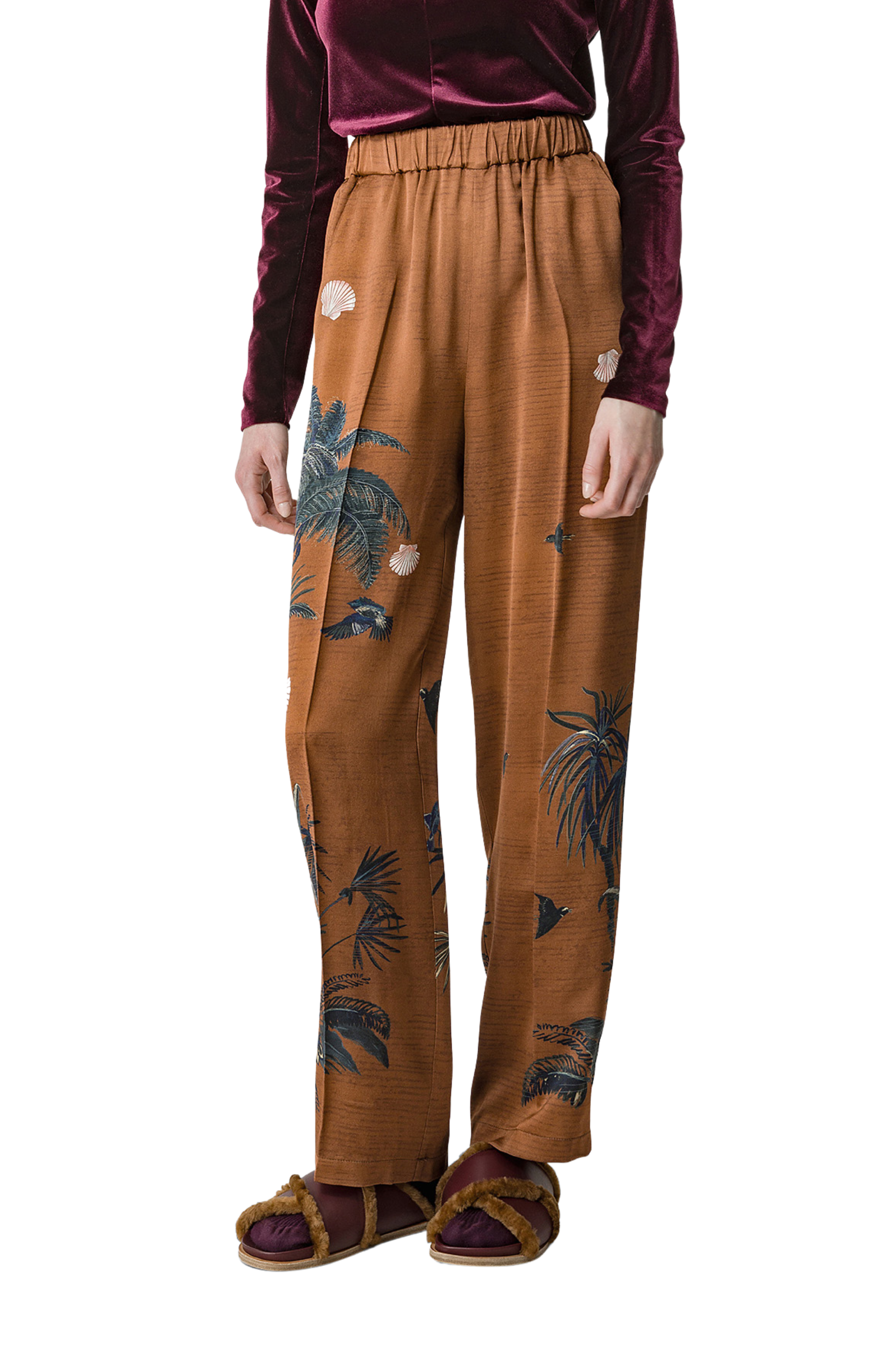 FORTE FORTE Brown Forest Print Pants