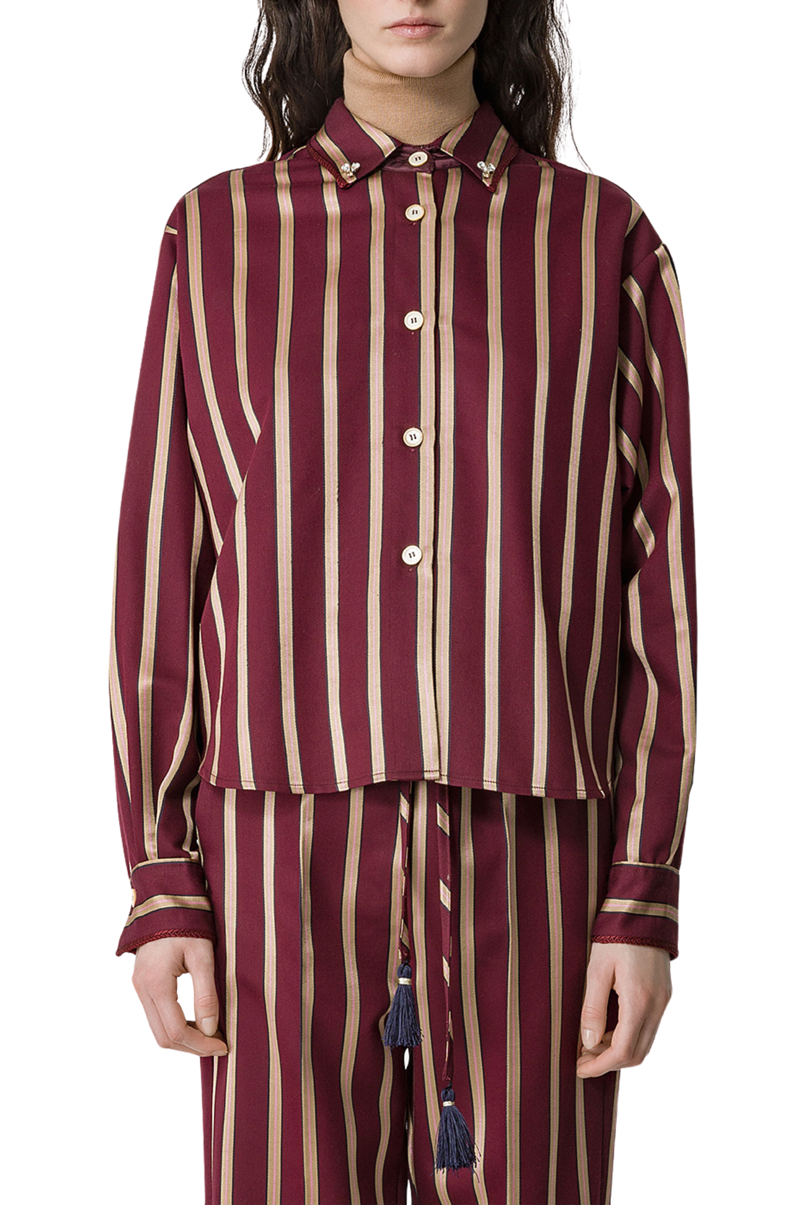 FORTE FORTE Cropped Stripe Satin Shirt