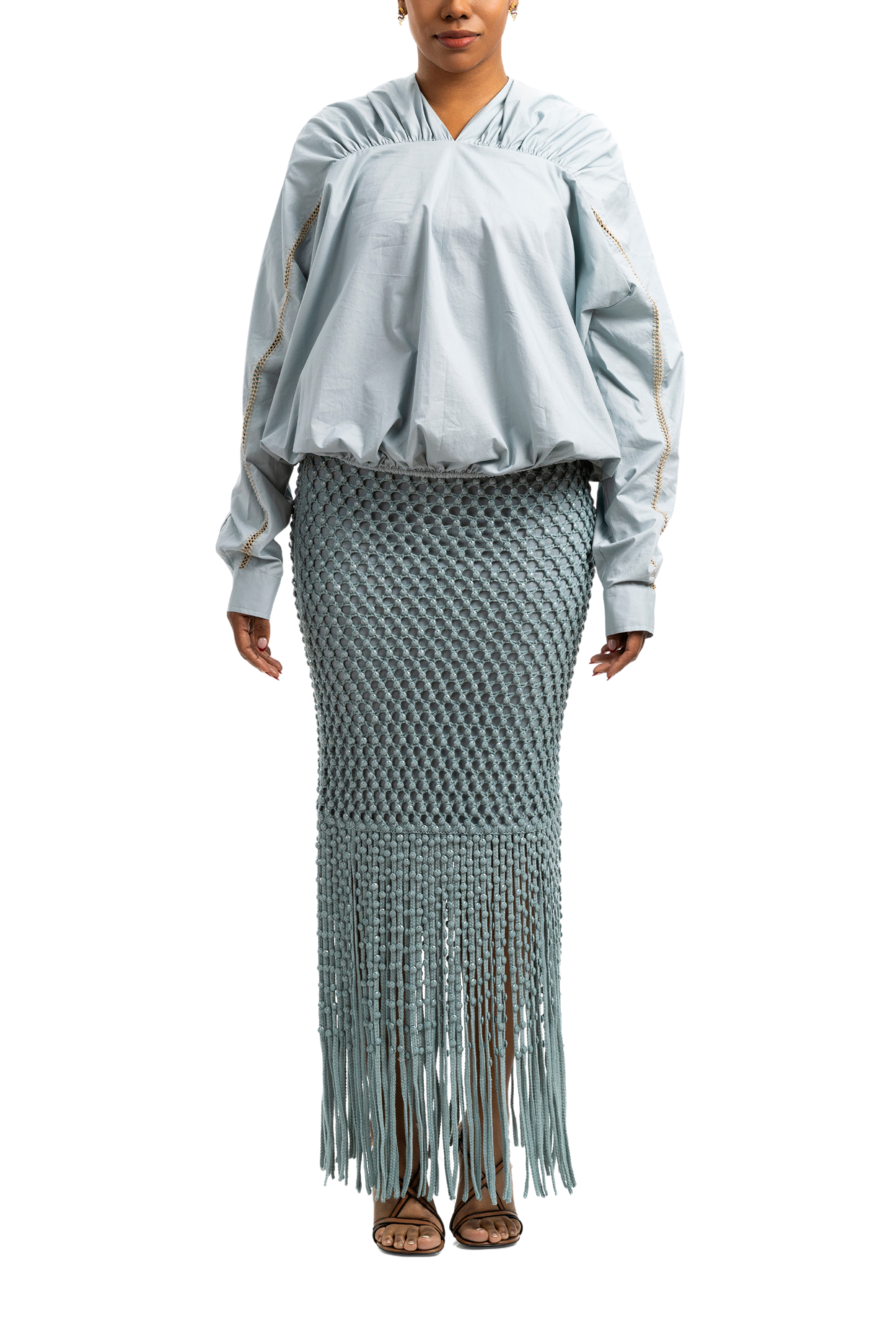 Crystal Mesh Gala Knit Fringe Skirt