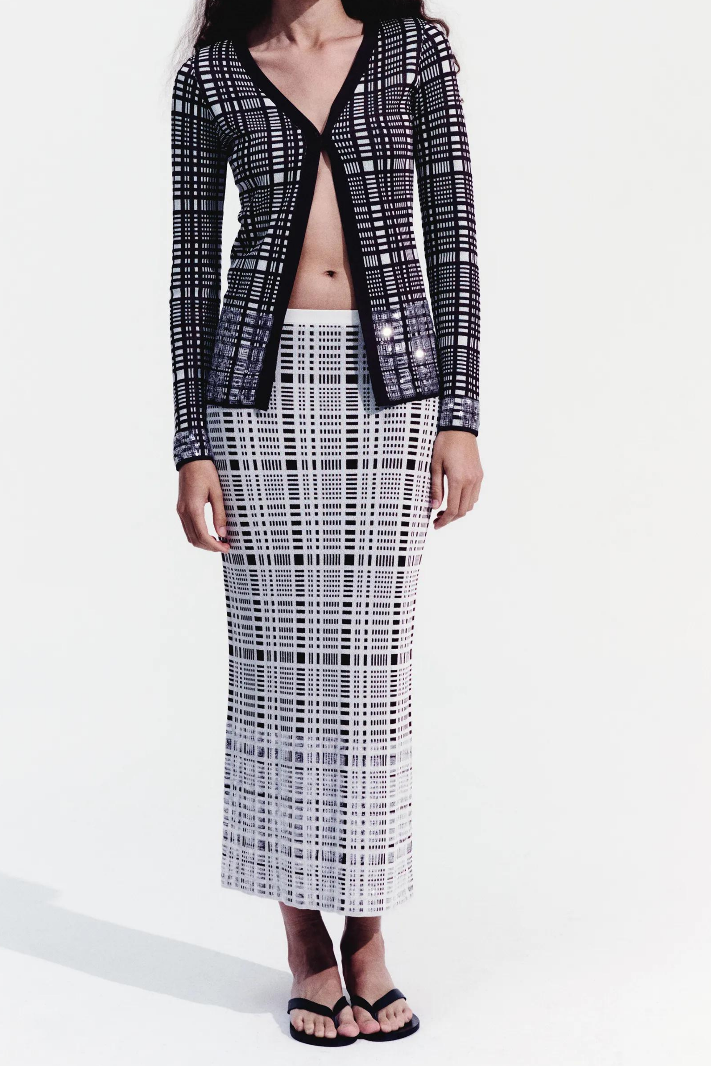 ZANKOV Alina Sequin Knit Check Skirt