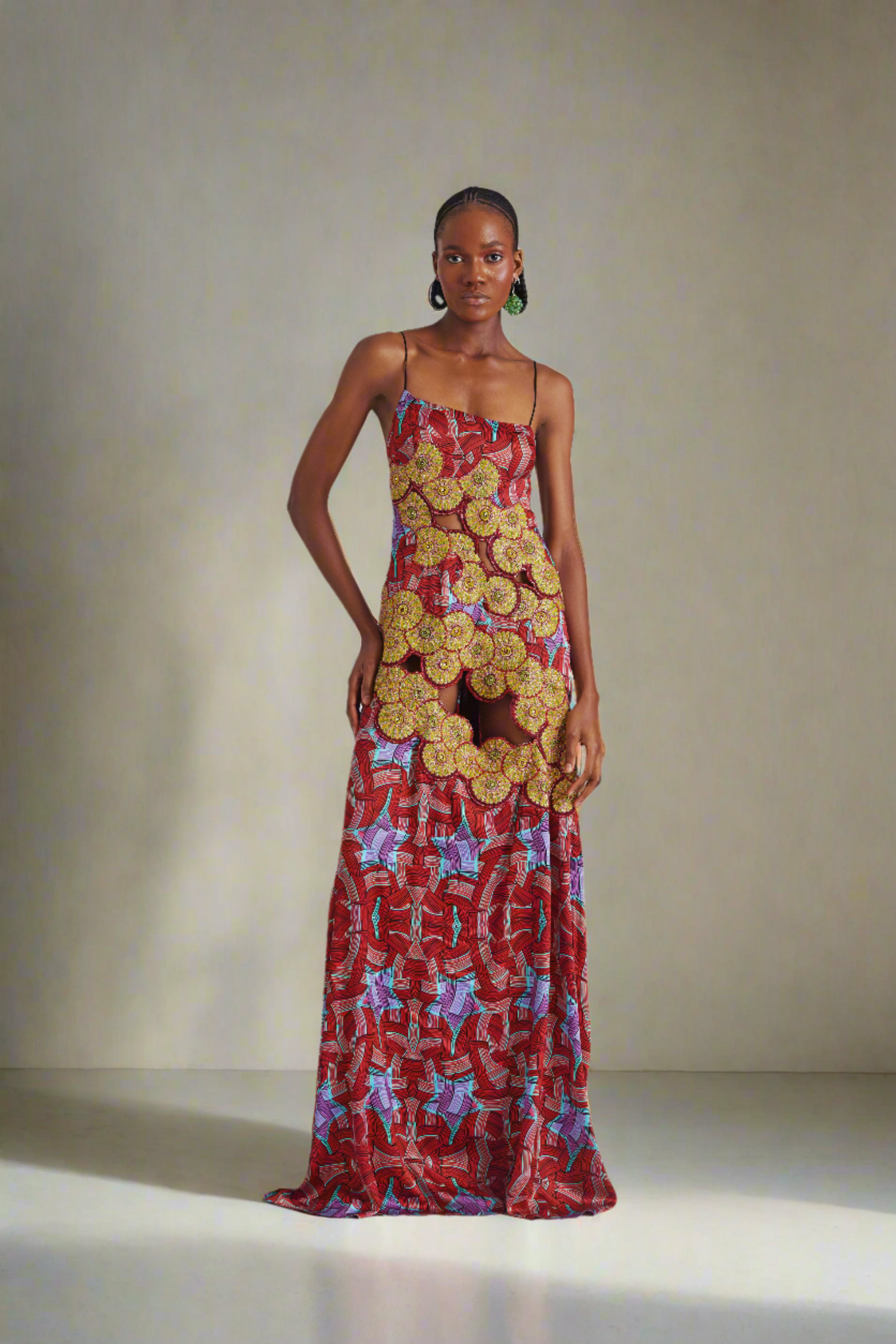 LISA FOLAWIYO Printed Silk Cut Out Maxi Dress