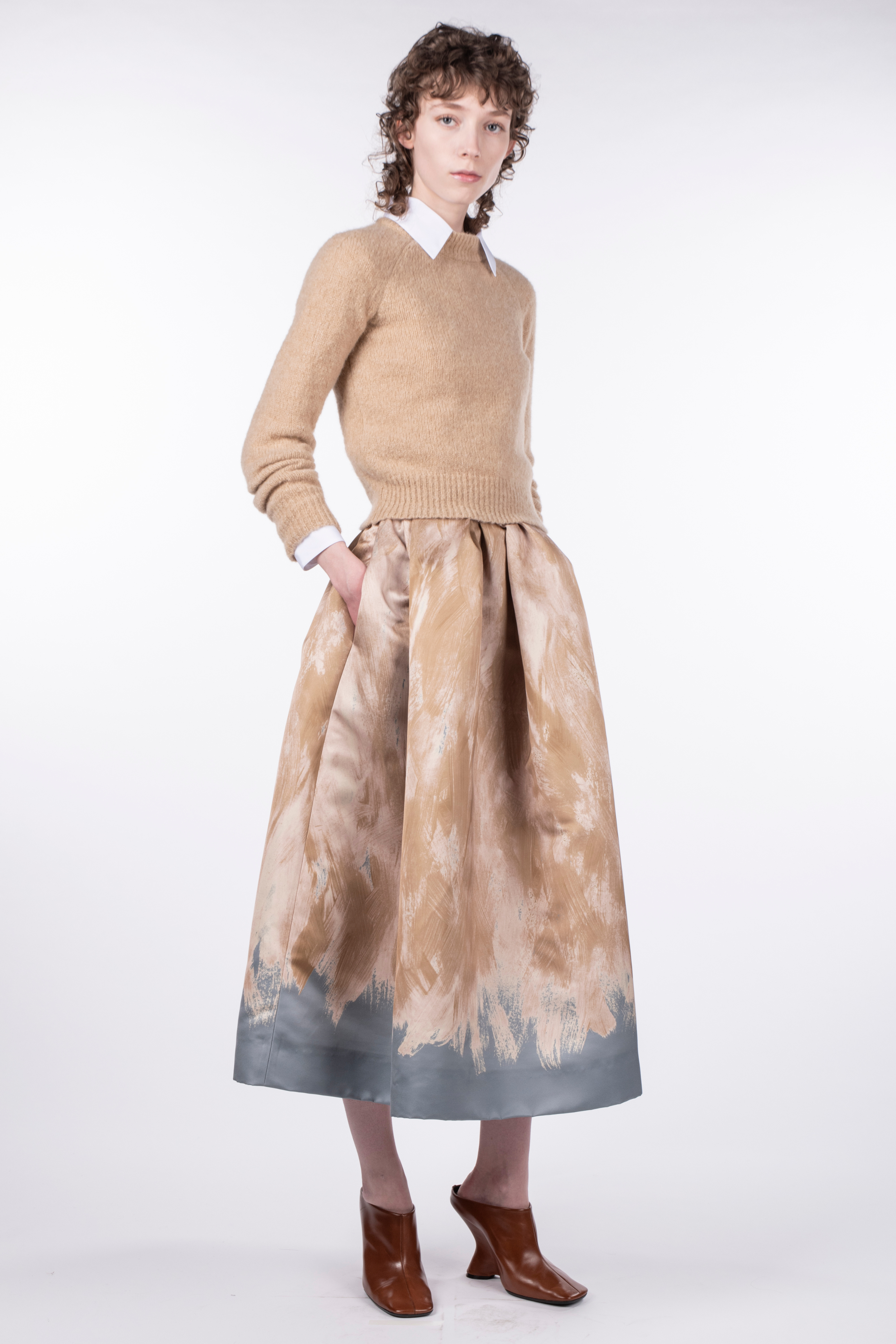 DRIES VAN NOTEN Soni Printed Satin Skirt