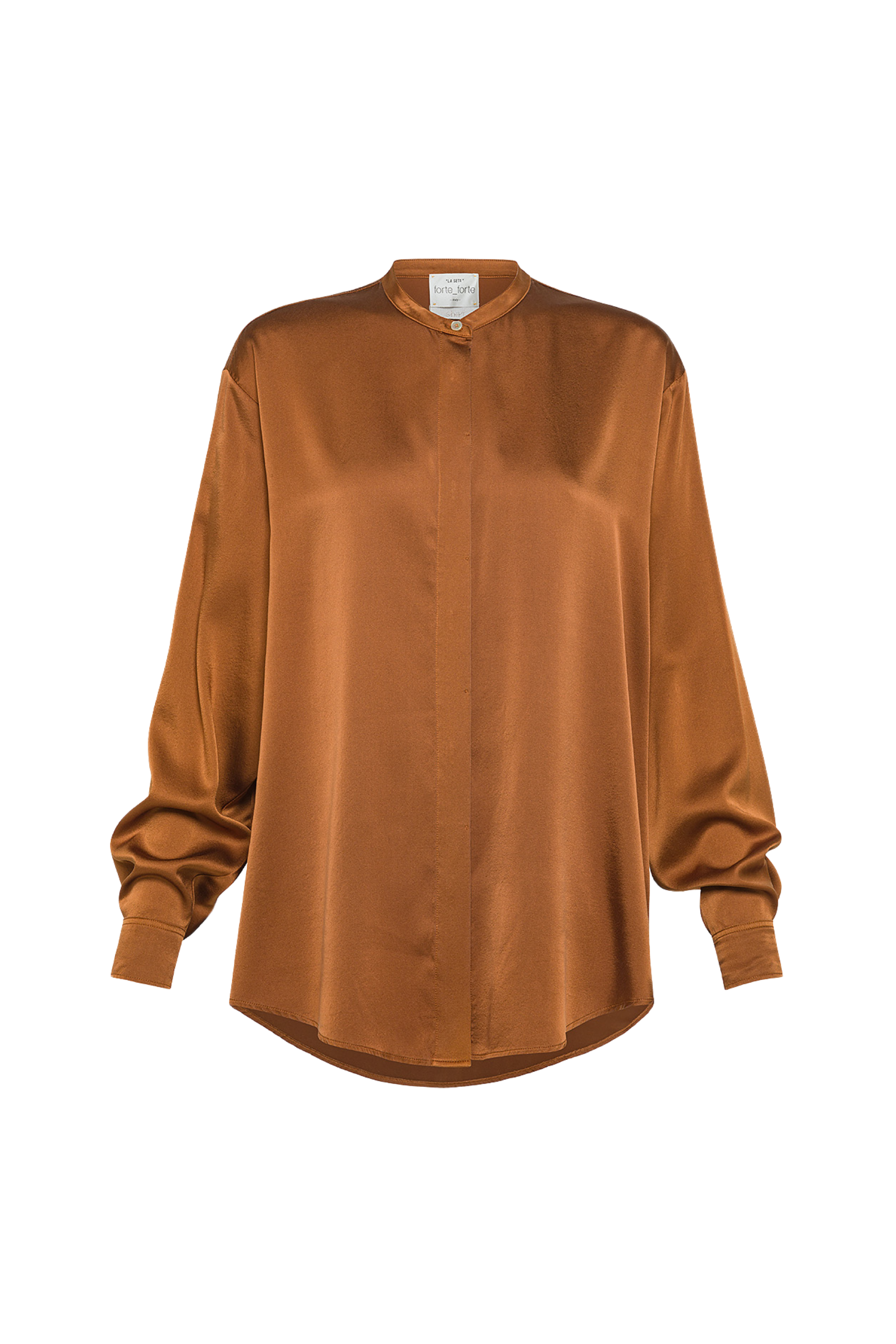 FORTE FORTE Mandarin Collar Shirt in Brown