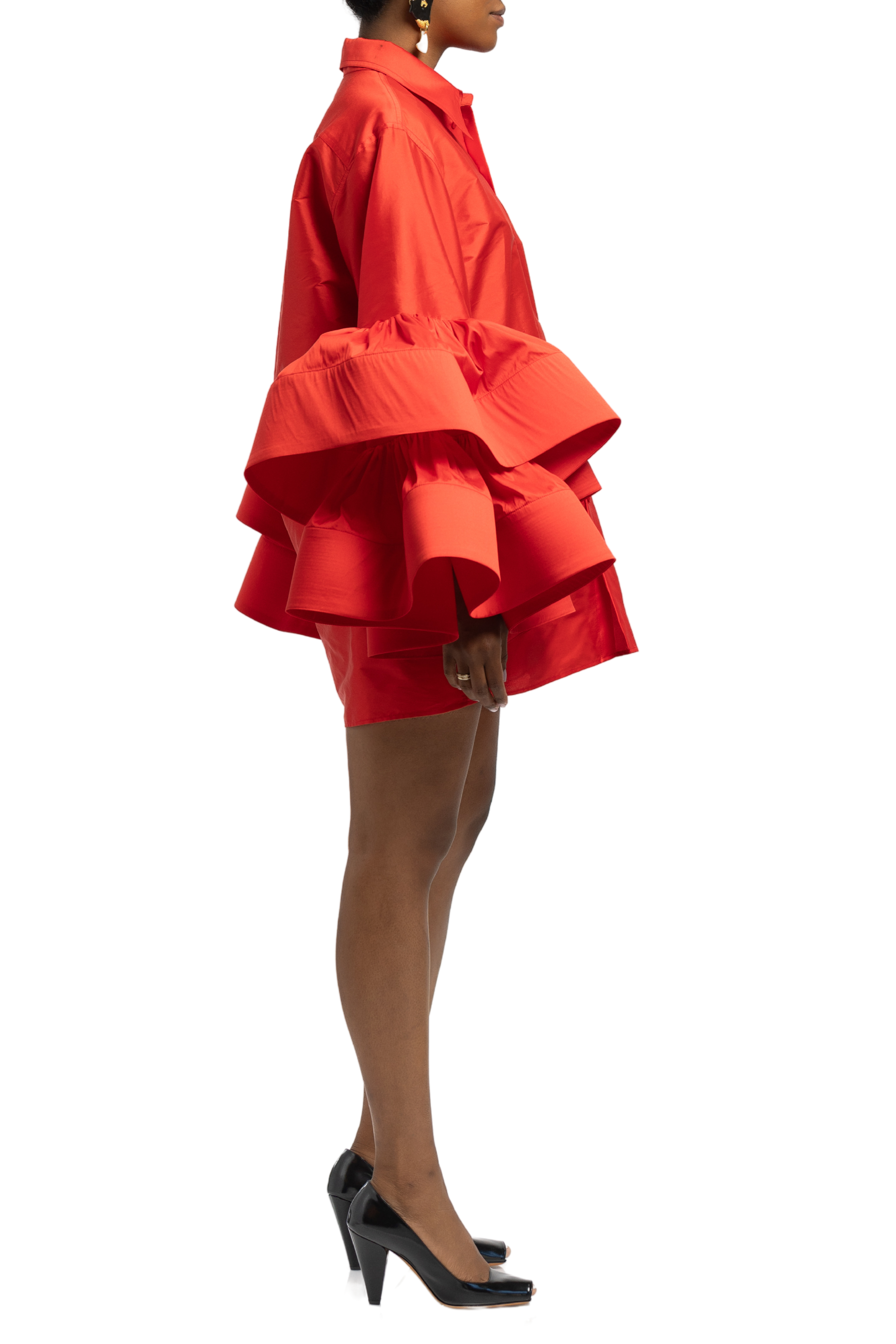 CHRISTOPHER JOHN ROGERS Silk Jumbo Ruffle Sleeve Mini Shirt Dress