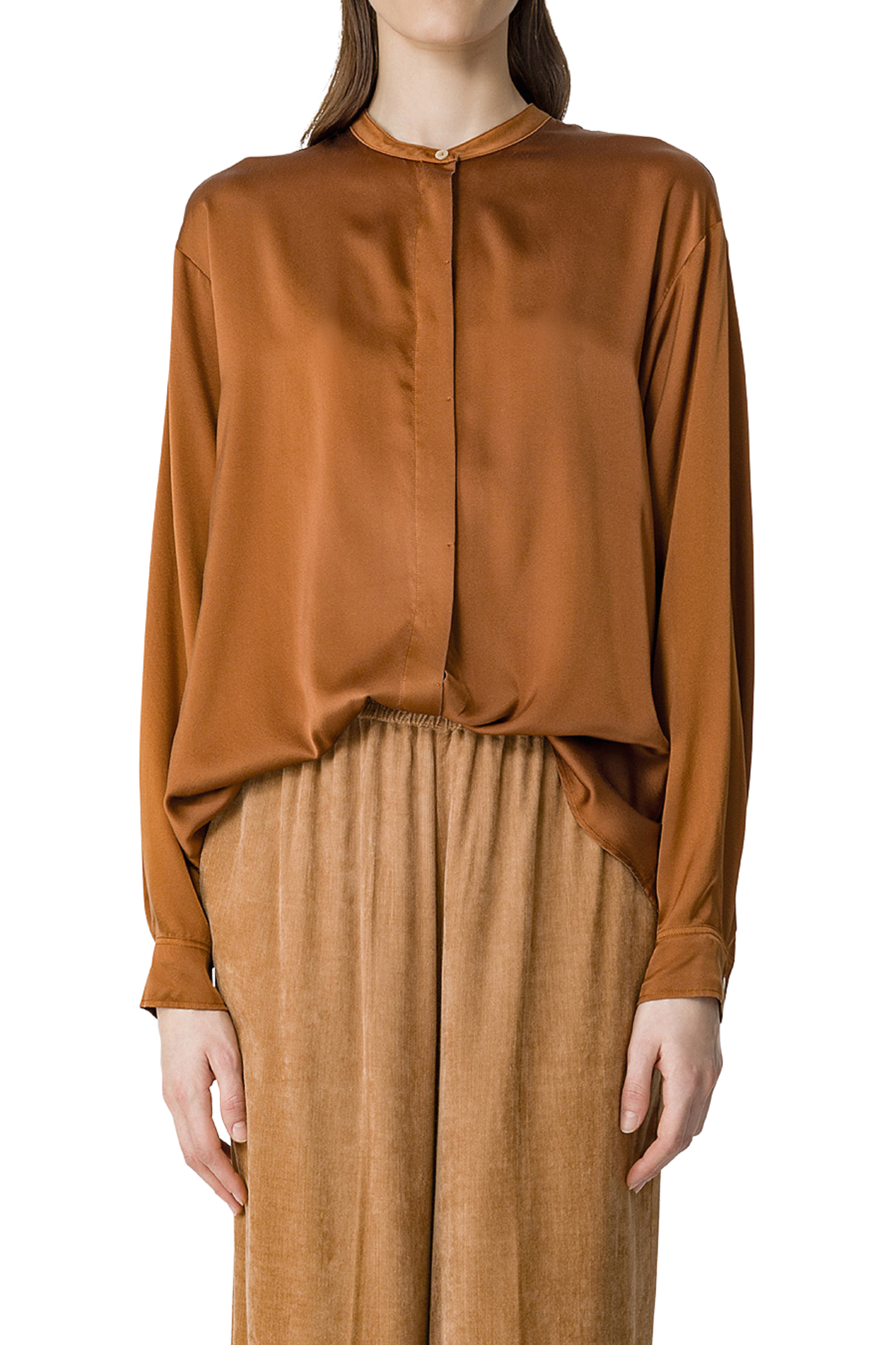 Mandarin Collar Shirt in Brown