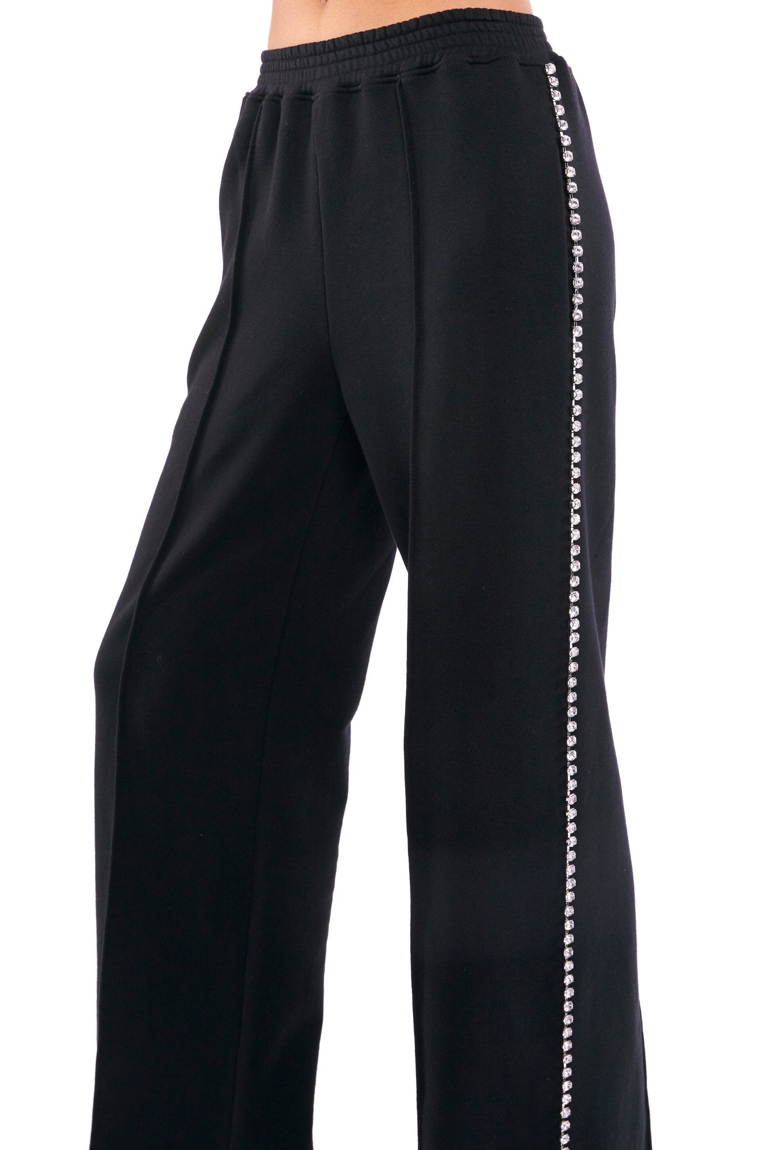 AREA Crystal Trim Wide-Leg Track Pants