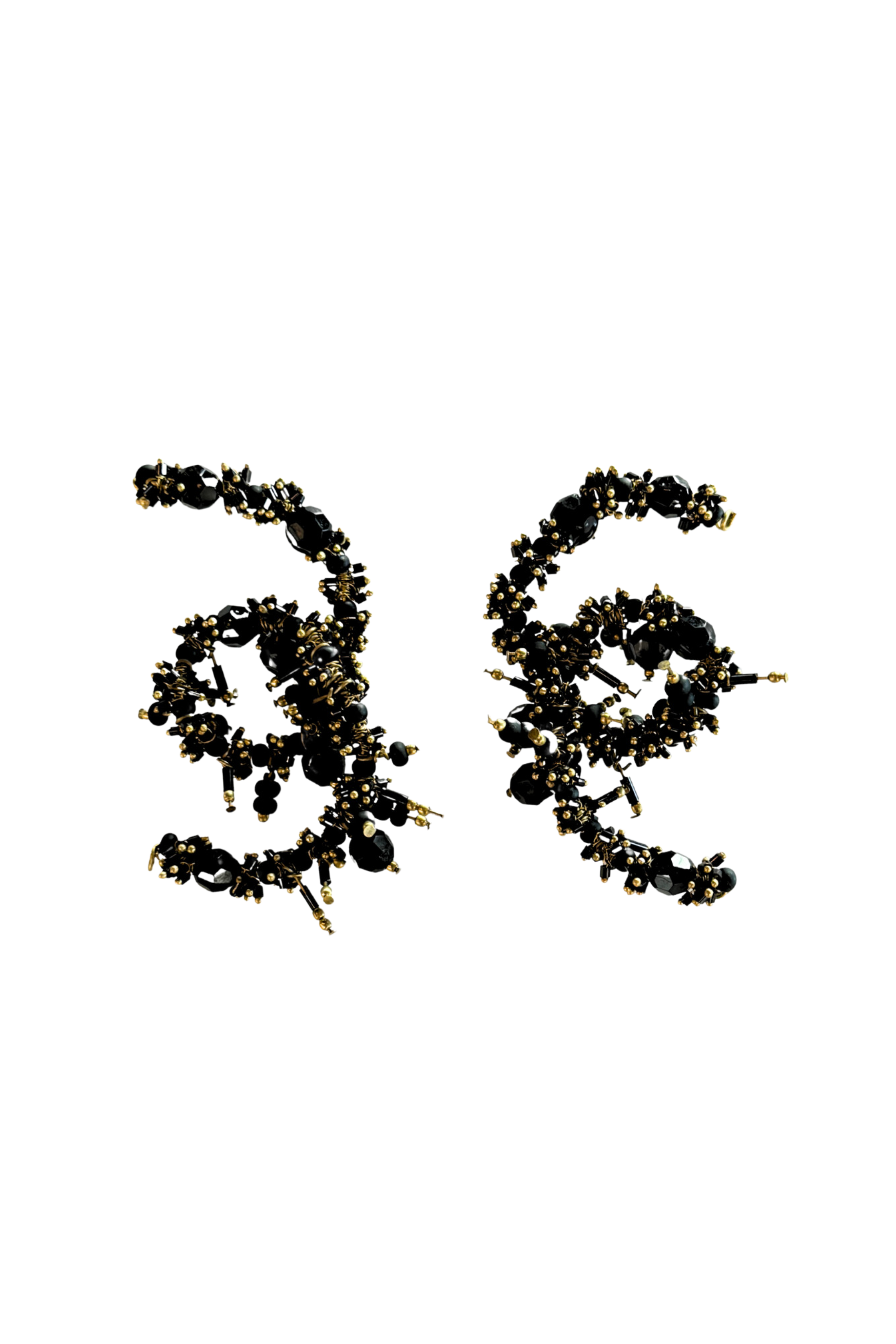 DRIES VAN NOTEN Twisted Black Embroidery Earrings